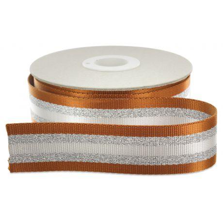 Sangle 38mm marron cuivré/argent/blanc (Vendu x10cm) Mercerie Sélection Gaspard & Léonie | Gaspard et Léonie Tissus Mercerie Toulouse