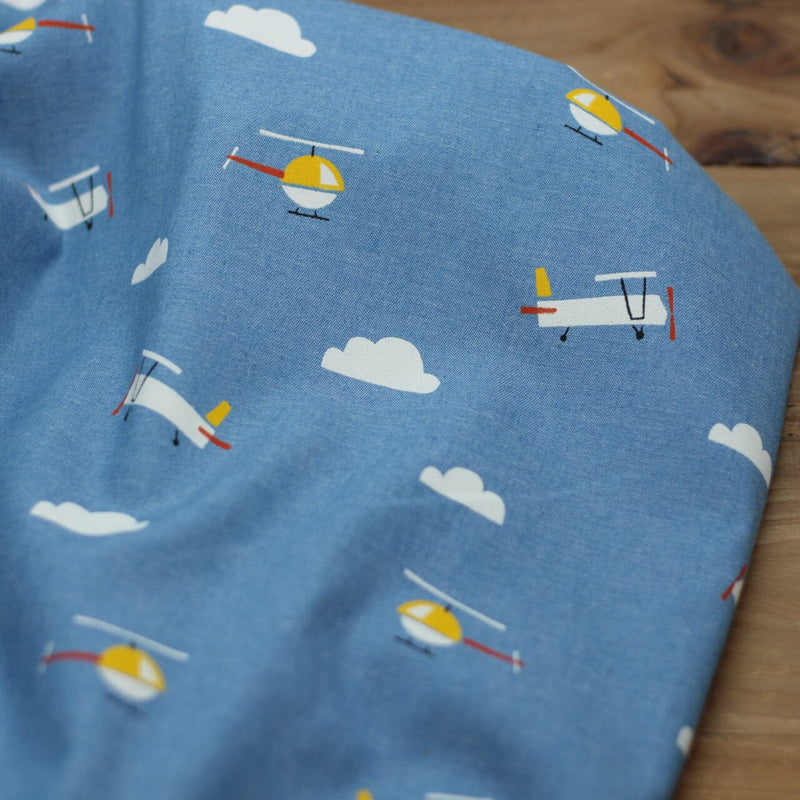 Tissu Coton Denim imprimé - PLANES - Bleu | KATIA Fabrics (Vendu x10cm) Tissus katia Fabrics | Gaspard et Léonie Tissus en ligne et Mercerie à Toulouse