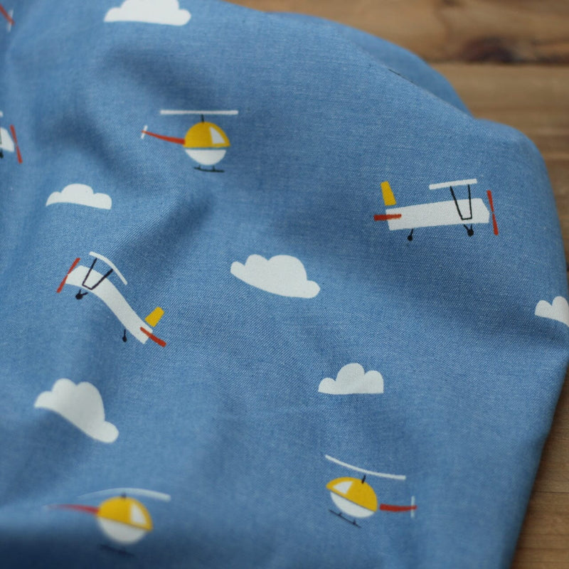 Tissu Coton Denim imprimé - PLANES - Bleu | KATIA Fabrics (Vendu x10cm) Tissus katia Fabrics | Gaspard et Léonie Tissus en ligne et Mercerie à Toulouse