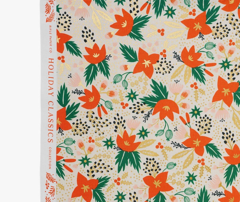 Tissu coton NOEL - HOLIDAY CLASSICS 3 - POINSETTIA CREAM (vendu x10cm) Tissus Rifle Paper Co | Gaspard et Léonie Tissus en ligne et Mercerie à Toulouse