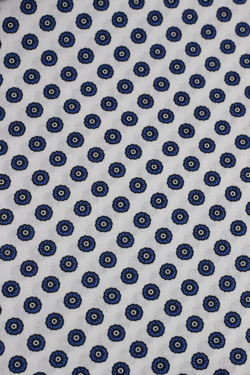 Tissu coton Popeline blanche à pois marines (Vendu x10cm) - L'atelier de Gaspard et Léonie