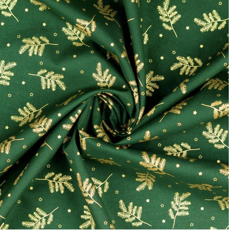 Tissu coton Popeline NOEL - Brins de sapin Dorés - Vert sapin (Vendu x10cm) Tissus Sélection Gaspard & Léonie | Gaspard et Léonie Tissus en ligne et Mercerie à Toulouse