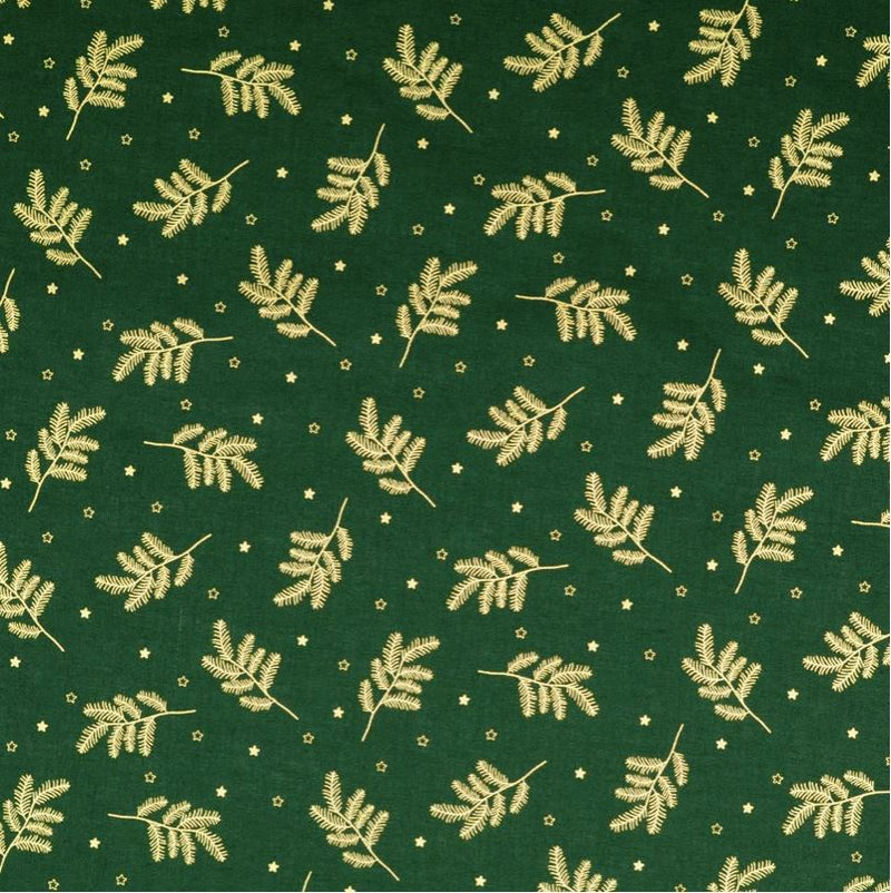 Tissu coton Popeline NOEL - Brins de sapin Dorés - Vert sapin (Vendu x10cm) Tissus Sélection Gaspard & Léonie | Gaspard et Léonie Tissus en ligne et Mercerie à Toulouse