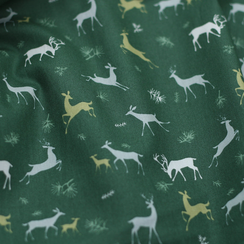 Tissu Noel - Cerfs Vert | Gaspard et Léonie Mercerie Tissus Toulouse