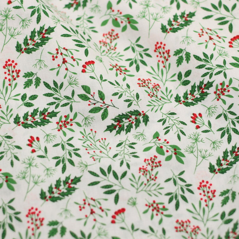 Tissu coton Popeline NOEL - Rameaux Verts - Blanc (Vendu x10cm) Tissus Sélection Gaspard & Léonie | Gaspard et Léonie Tissus Mercerie Toulouse