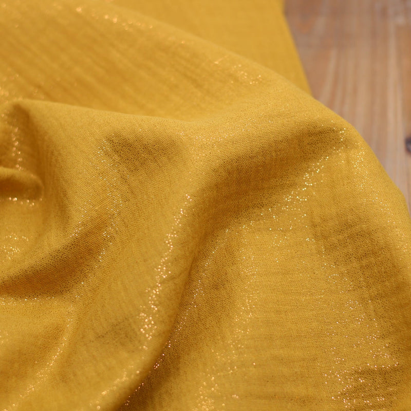 Tissu double gaze de coton - Jaune curry pailleté Or cuivré (Vendu x10cm) Tissus Sélection Gaspard & Léonie | Gaspard et Léonie Tissus en ligne et Mercerie à Toulouse