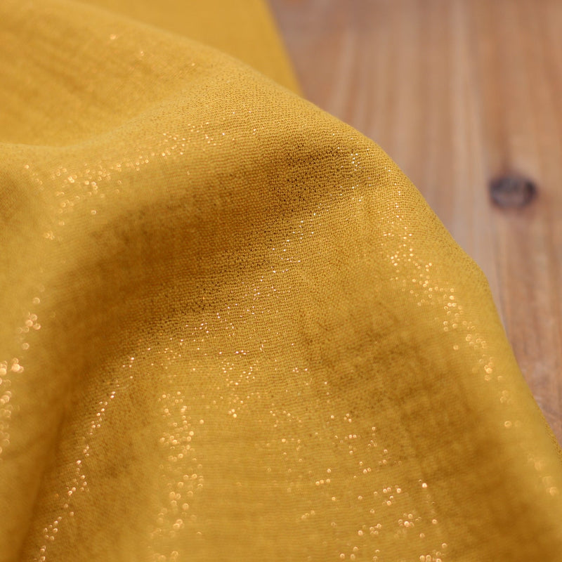 Tissu double gaze de coton - Jaune curry pailleté Or cuivré (Vendu x10cm) Tissus Sélection Gaspard & Léonie | Gaspard et Léonie Tissus en ligne et Mercerie à Toulouse