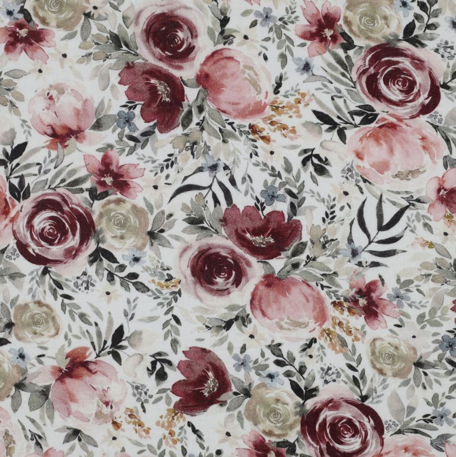 Tissu double Gaze de coton - ROSES FLOWERS - Blanc POPPY DESIGNED (Vendu x10cm) Tissus POPPY Designed For You | Gaspard et Léonie Tissus en ligne et Mercerie à Toulouse