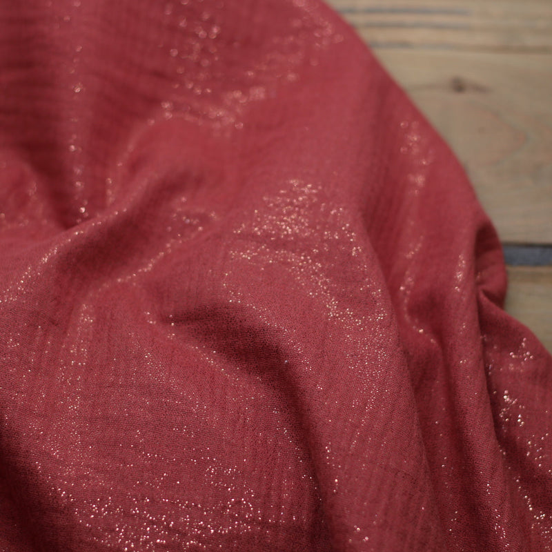 Tissu double gaze de coton - Terracotta foncé pailleté rouge cuivré (Vendu x10cm) Tissus Sélection Gaspard & Léonie | Gaspard et Léonie Tissus en ligne et Mercerie à Toulouse