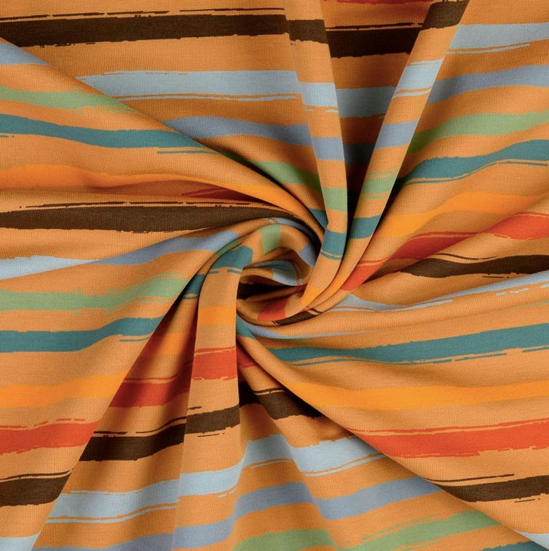 Tissu French Terry - rayures multicolores - Orange Fauve (Vendu x10cm) Tissus Sélection Gaspard & Léonie | Gaspard et Léonie Tissus en ligne et Mercerie à Toulouse