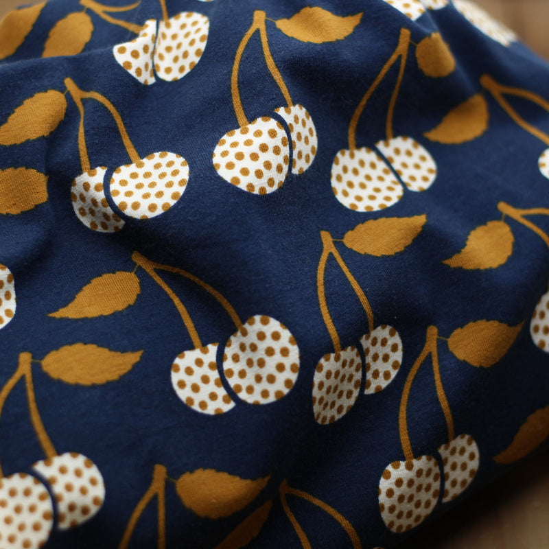 Tissu Jersey de coton - Cerises - Marine (Vendu x10cm) Tissus Sélection Gaspard & Léonie | Gaspard et Léonie Tissus en ligne et Mercerie à Toulouse