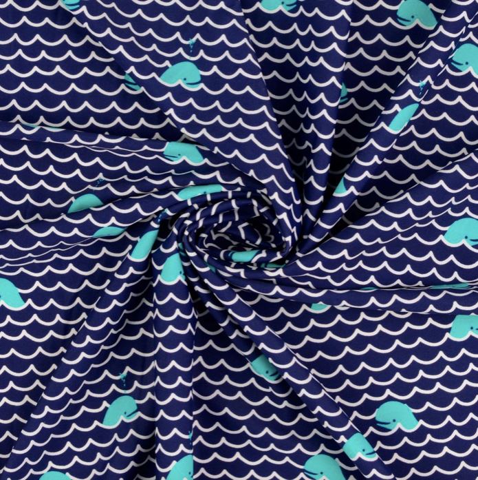 Tissu Lycra Maillot de Bain Imprimé - BALEINES (vendu x10cm) Tissus Sélection Gaspard & Léonie | Gaspard et Léonie Tissus en ligne et Mercerie à Toulouse