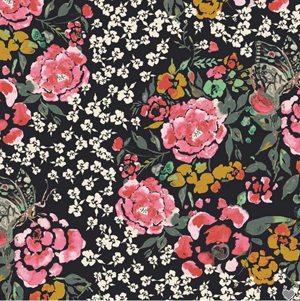 Tissu popeline de Coton - EVE - Jardin Robust Noir - ART GALLERY Fabrics (Vendu x10cm) Tissus ART GALLERY Fabrics | Gaspard et Léonie Tissus en ligne et Mercerie à Toulouse