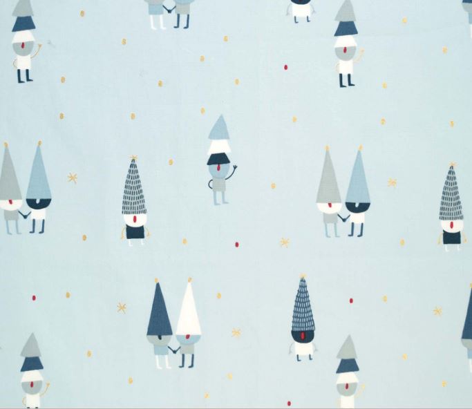 Tissu Popeline de Coton Gold XMas Gnomes - Bleu ciel | KATIA Fabrics (Vendu x10cm) Tissus katia Fabrics | Gaspard et Léonie Tissus en ligne et Mercerie à Toulouse