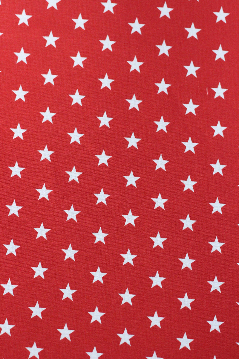 Tissu Popeline de coton Petites Etoiles Rouges (Vendu x10cm) - L'atelier de Gaspard et Léonie