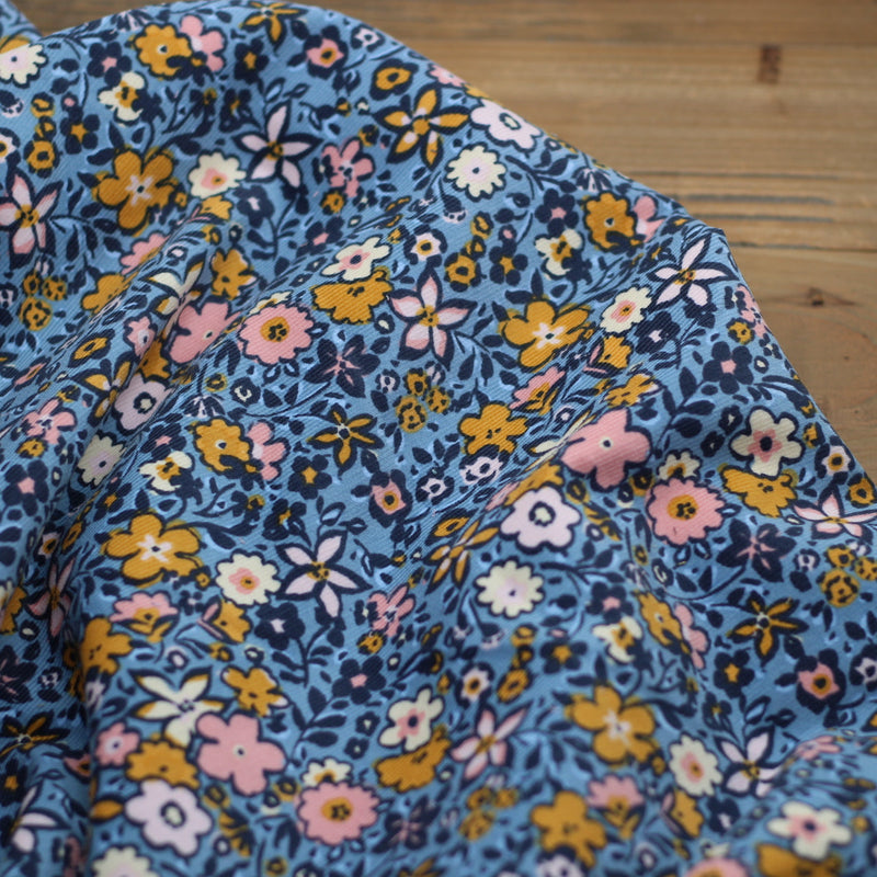 Tissu Velours milleraies - Fleuri - Bleu (vendu x10cm) Tissus Sélection Gaspard & Léonie | Gaspard et Léonie Tissus en ligne et Mercerie à Toulouse
