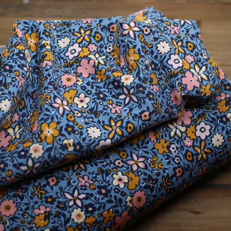 Tissu Velours milleraies - Fleuri - Bleu (vendu x10cm) Tissus Sélection Gaspard & Léonie | Gaspard et Léonie Tissus en ligne et Mercerie à Toulouse