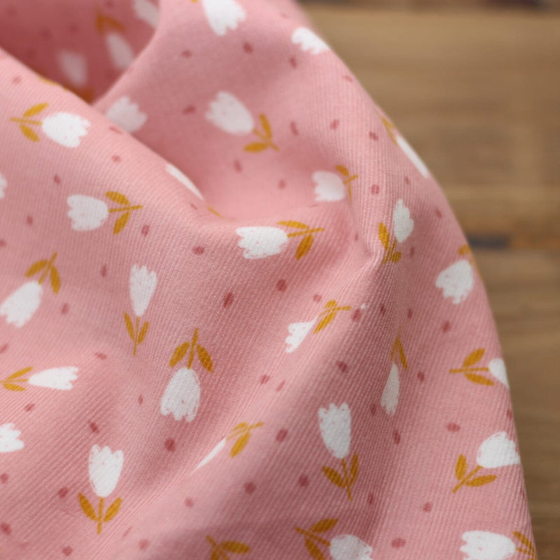 Tissu Velours milleraies imprimé Tulipes - Vieux rose (vendu x10cm) Tissus Sélection Gaspard & Léonie | Gaspard et Léonie Tissus en ligne et Mercerie à Toulouse