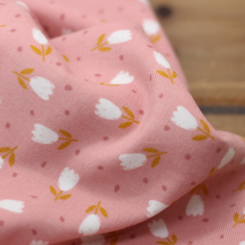 Tissu Velours milleraies imprimé Tulipes - Vieux rose (vendu x10cm) Tissus Sélection Gaspard & Léonie | Gaspard et Léonie Tissus en ligne et Mercerie à Toulouse