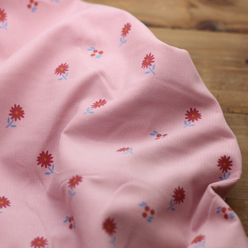 Tissu Velours milleraies - RETRO FLOWERS - Rose - KATIA Fabrics (vendu x10cm) Tissus katia Fabrics | Gaspard et Léonie Tissus en ligne et Mercerie à Toulouse